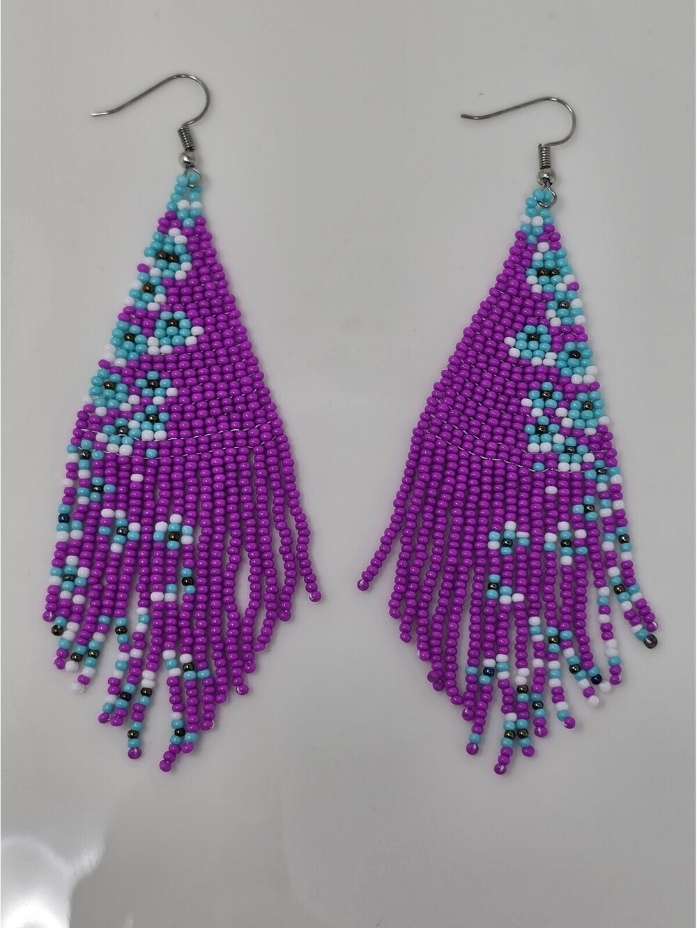 Spring Blossoms Purple Beaded Fringe Earrings
